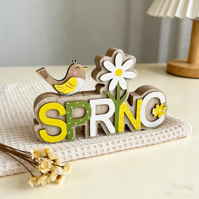 Spring Wooden Sign Decor, Spring Table Decor, Flower Bird Wood Sign ...
