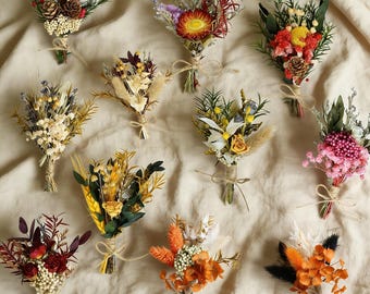 Buquê Boho de Flores Secas, Mini Arranjo Floral, Arranjo Rústico Natural, Lembrancinhas de Casamento, Boutonnières para Padrinhos