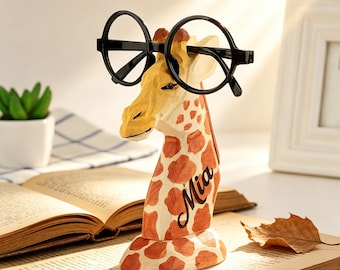 Soporte para gafas de jirafa de madera tallada a mano / Organizador de escritorio con forma de animalito / Decoración divertida para el hogar y la oficina / Soporte para gafas infantiles / Regalo único