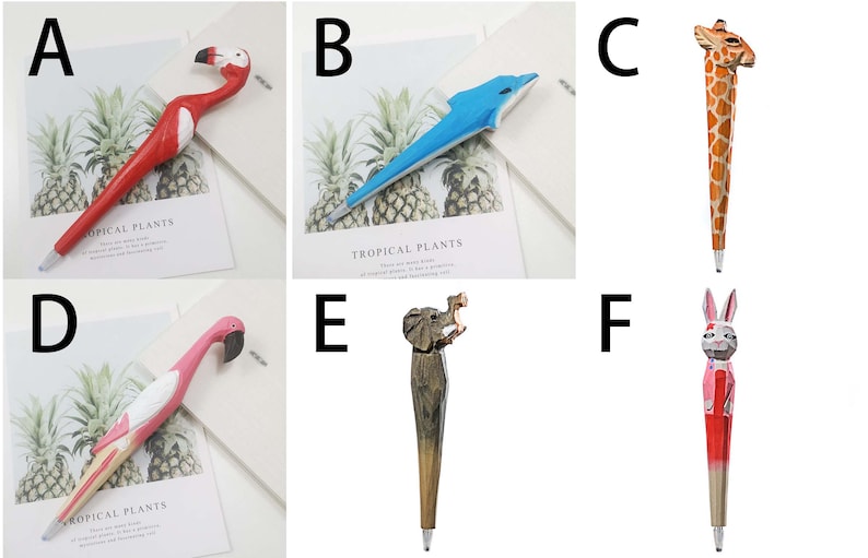 Bolígrafo de jirafa tallado a mano personalizado / Bolígrafo con diseño de animal de safari / Bolígrafo de madera tallada con un toque original para amantes de la papelería y los animales. imagen 3