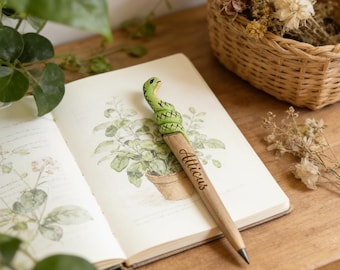 Customized Hand Carved Snake Pen | Cute Reptile Pen | Whimsical Wood Carved Ballpoint Pen for Kids & Students | Children’s Day Gift