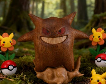手作りの木製ゲンガーの置物、アズスタイルのポケモンの彫刻、彫刻され