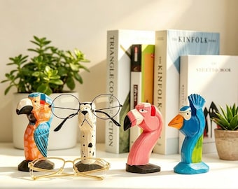 Soporte para gafas de madera tallado a mano con diseño de animales / Organizador de gafas con forma de perro, cerdo o gato / Decoración para escritorio de oficina en casa / Arte en madera tallada
