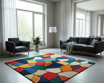 Handmade Multicolor Wool Area Rug - Abstract Geometric Design