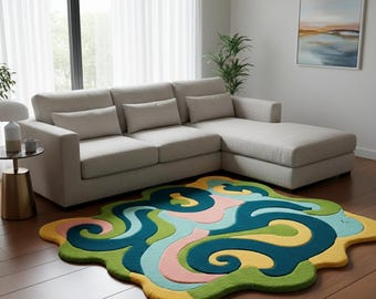 Luxury Hand Tufted Wool Rug Bold Multicolor Designer Home Decor