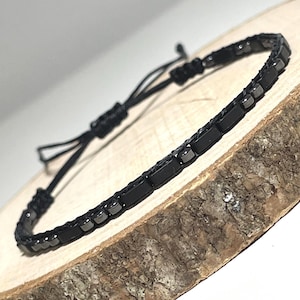 Mens Morse Code Bracelets with Black Hematite: Personalized Hidden Message, Memorial Loss Keepsake Jewelry