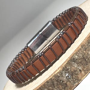 Brown Leather Mens Morse Code Bracelet with Hematite: Personalized Secret Message, Miscarriage Loss Keepsake
