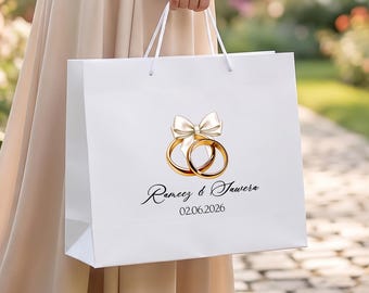 Personalized Wedding Gift Bag, Custom Couple Keepsake, Bridal Shower Favor Bag, Engagement Gift Wrap, Wedding Date Keepsake