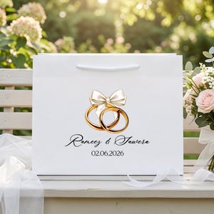 Personalized Wedding Gift Bag, Custom Couple Keepsake, Bridal Shower Favor Bag, Engagement Gift Wrap, Wedding Date Keepsake