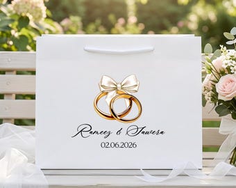 Personalized Wedding Gift Bag, Custom Couple Keepsake, Bridal Shower Favor Bag, Engagement Gift Wrap, Wedding Date Keepsake