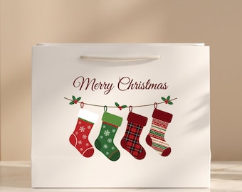 Personalized Merry Christmas Gift Bag, Holiday Gift Wrap, Custom Christmas Present Bag For Kids Friends Parents