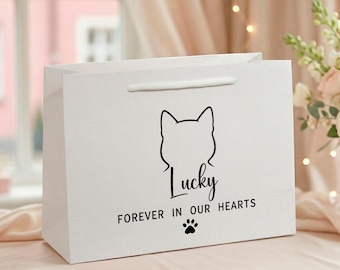 Personalized Cat Memorial Gift Bag, Pet Loss Sympathy Packaging, Forever in Our Hearts Cat Remembrance Paper Bag, Custom Pet Gift Wrap