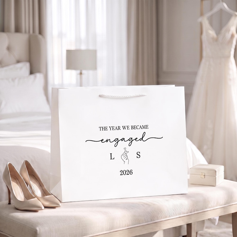 Custom Engaged Couple Gift Bag, Personalized Initials and Engagement Year, The Year We Became Engaged Gift for Fiancé Fiancée image 7
