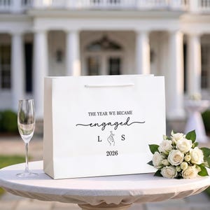 Custom Engaged Couple Gift Bag, Personalized Initials and Engagement Year, The Year We Became Engaged Gift for Fiancé Fiancée image 2