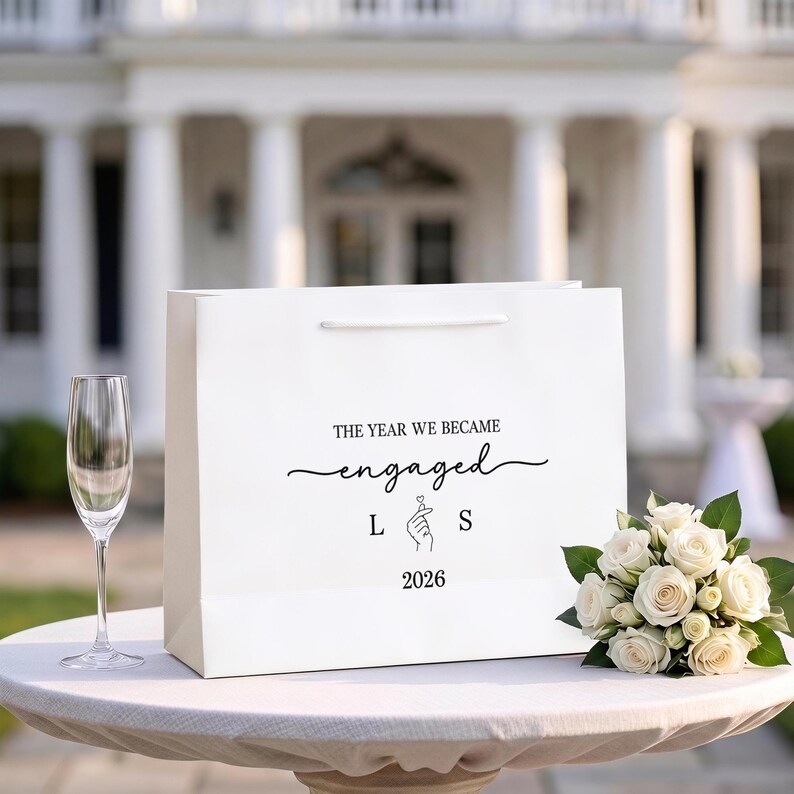 Custom Engaged Couple Gift Bag, Personalized Initials and Engagement Year, The Year We Became Engaged Gift for Fiancé Fiancée image 2