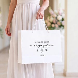 Custom Engaged Couple Gift Bag, Personalized Initials and Engagement Year, The Year We Became Engaged Gift for Fiancé Fiancée image 3