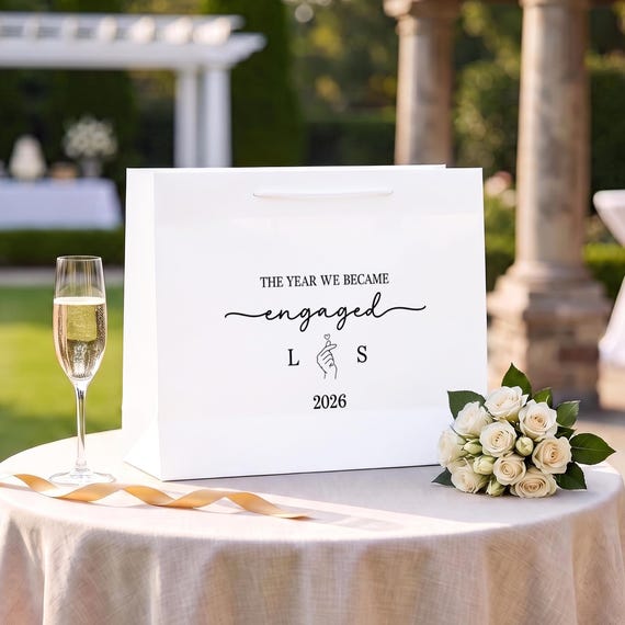 Custom Engaged Couple Gift Bag, Personalized Initials and Engagement Year, The Year We Became Engaged Gift for Fiancé Fiancée