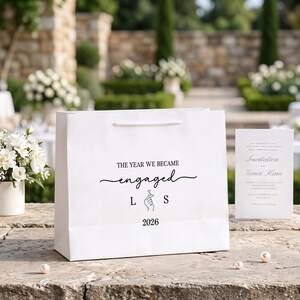 Custom Engaged Couple Gift Bag, Personalized Initials and Engagement Year, The Year We Became Engaged Gift for Fiancé Fiancée image 6