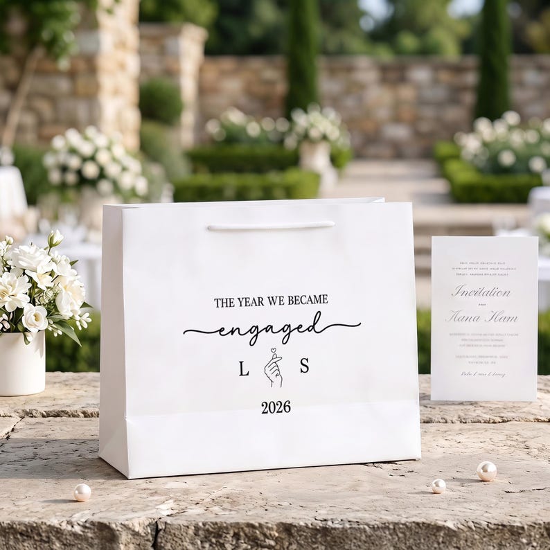 Custom Engaged Couple Gift Bag, Personalized Initials and Engagement Year, The Year We Became Engaged Gift for Fiancé Fiancée image 6