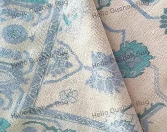Blauw Oushak-vloerkleed | Handgeknoopt wollen Turks tapijt