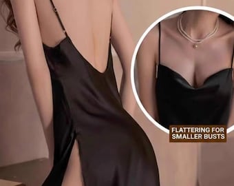 Schönes Seiden-Satin-Slipkleid mit tiefem Schlitz