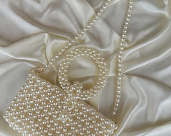 Pearl Beaded Handbag, Handmade Shoulder & Crossbody Bag, Elegant Evening Purse