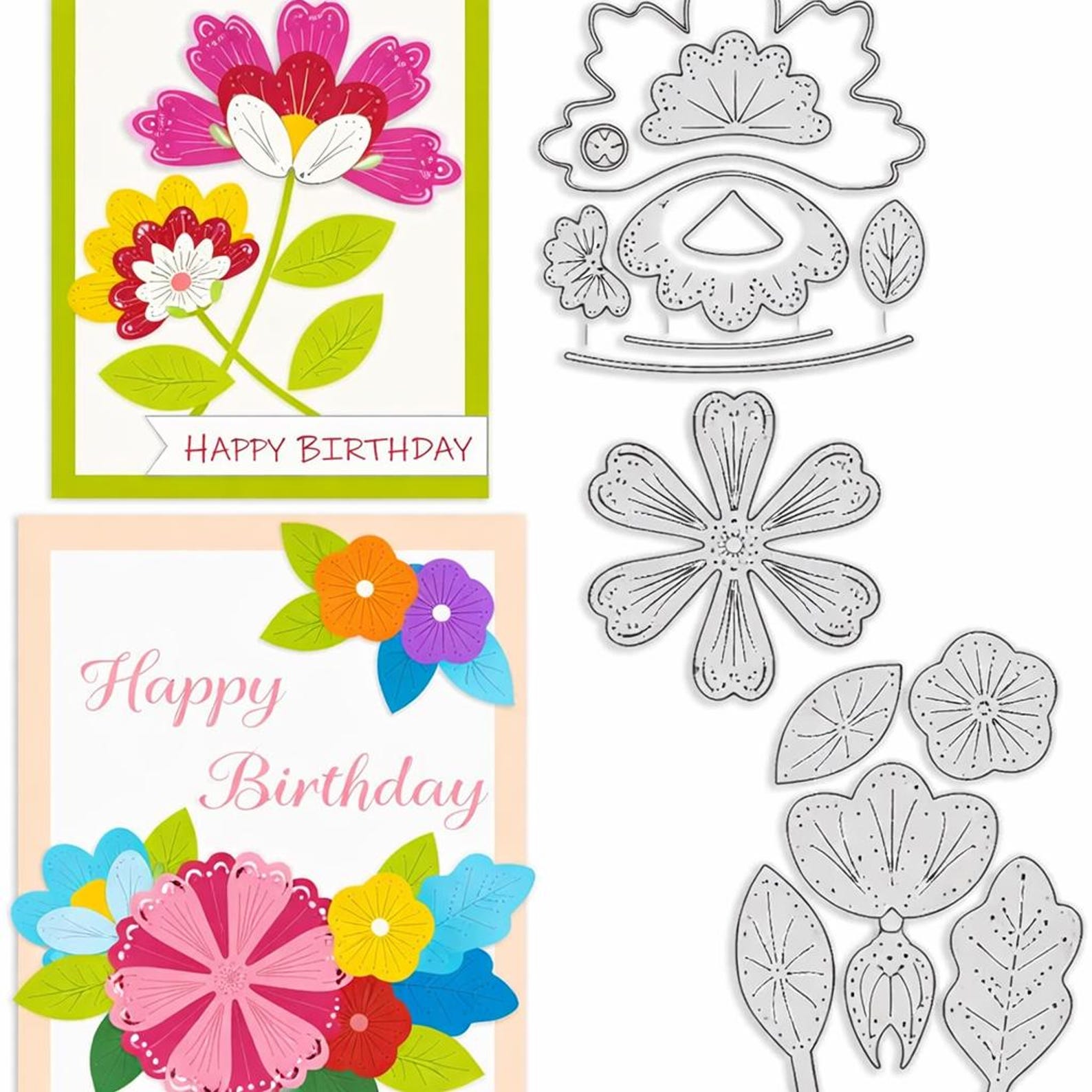 Spring Flower Leaf Stitched Metal Cutting Dies for Card Making Layered ...