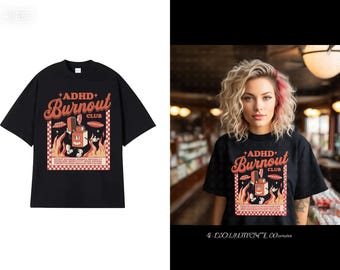 Maglietta ADHD Burnout Club, maglietta grafica divertente, maglietta sulla salute mentale