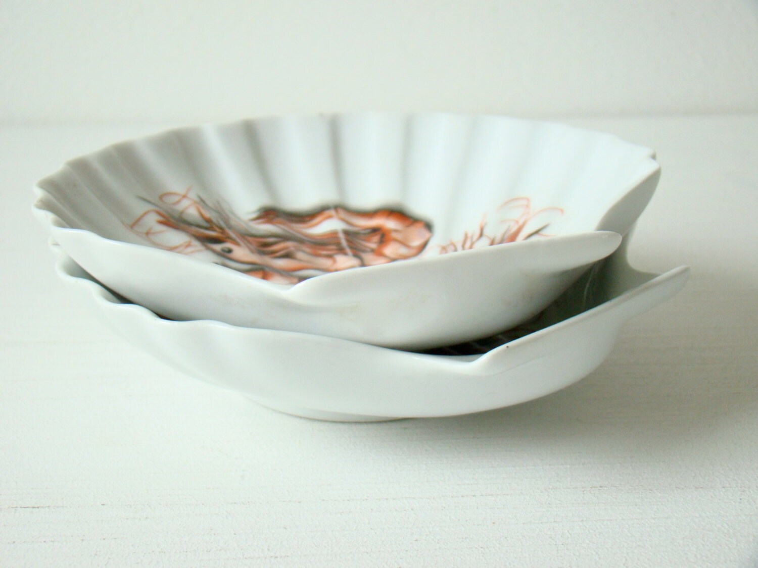 Plaques de Carapaces Snack, Ensemble Vintage Deux Festonnée Assiettes, Français Des Assiettes