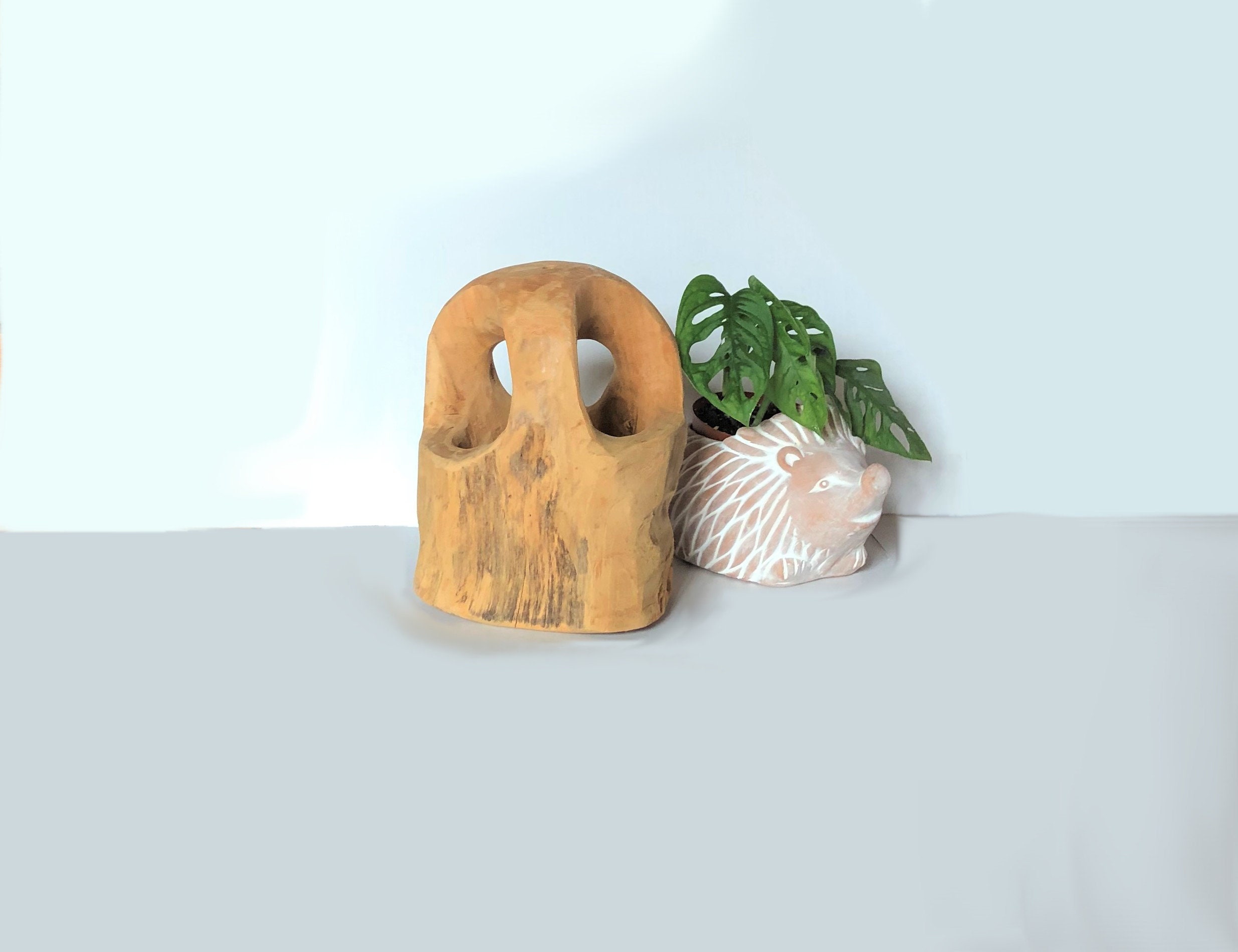 Panier en Bois Sculpté, Panier Décoratif Naturel