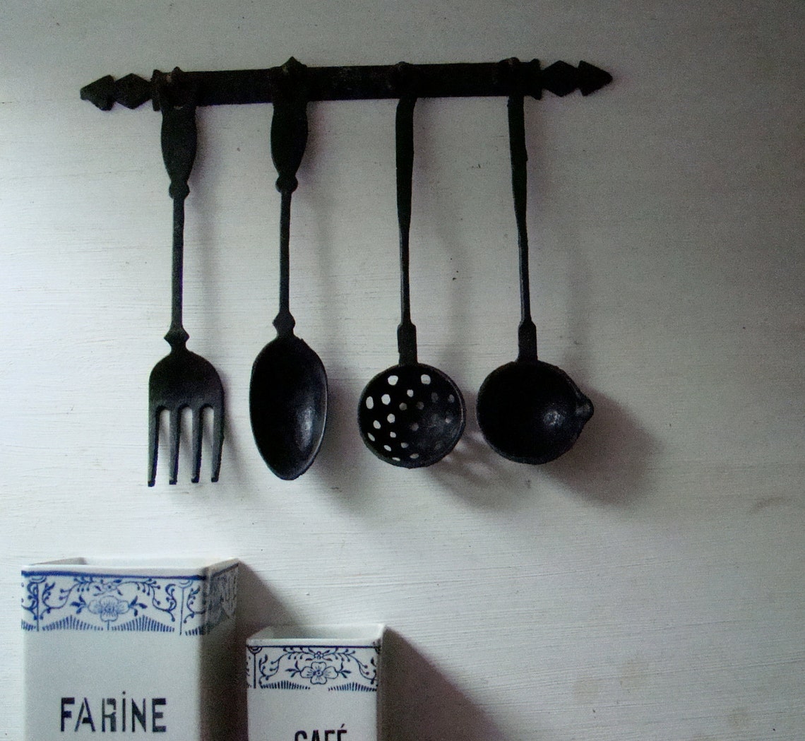 Vintage cast iron kitchen utensils rustic set of four with Etsy