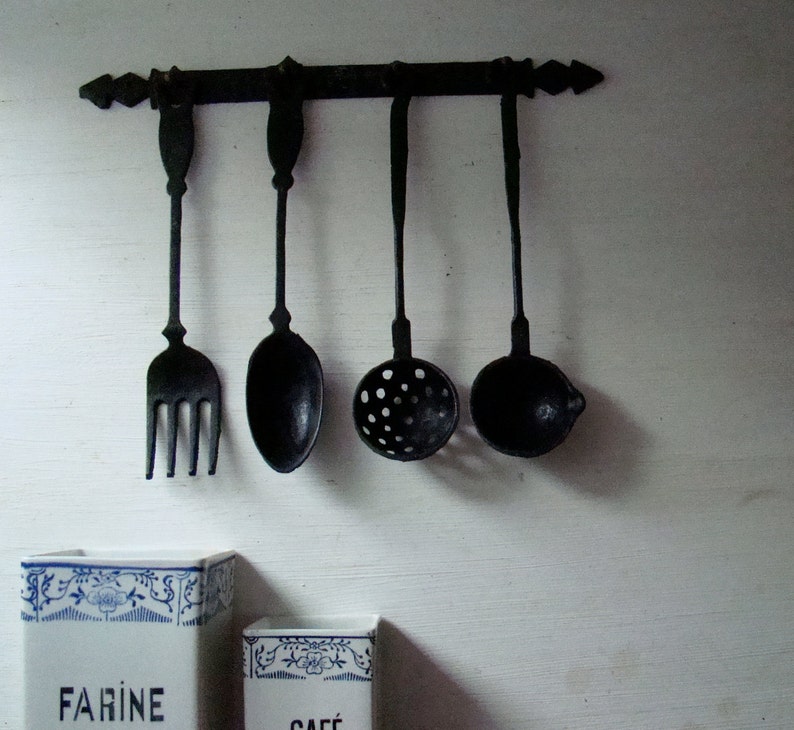 Vintage cast iron kitchen utensils rustic set of four with Etsy