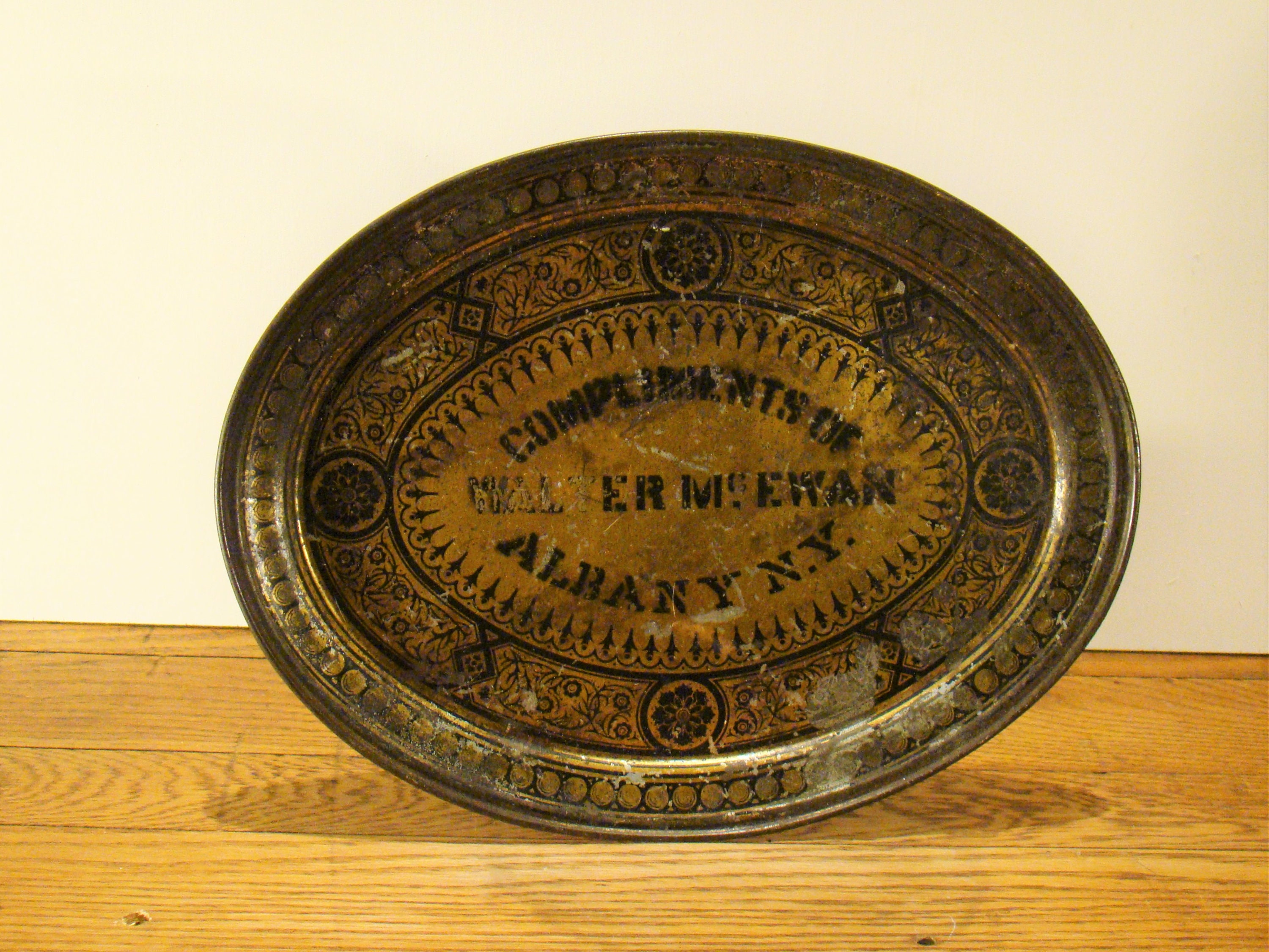 Vintage Metal Tray, Compliments Of Walter Mcewan, Plateau Ovale, Albany Ny