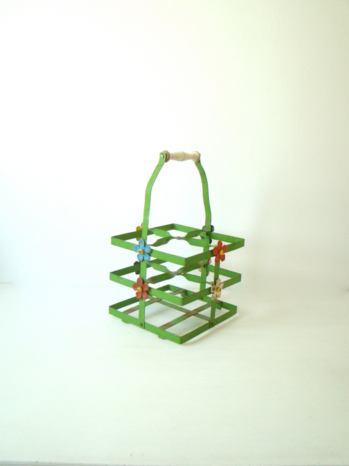 Français de Bouteille en Métal, Français Décor à La Maison, Porteur Vert Vin avec Des Bourgeons Fleu