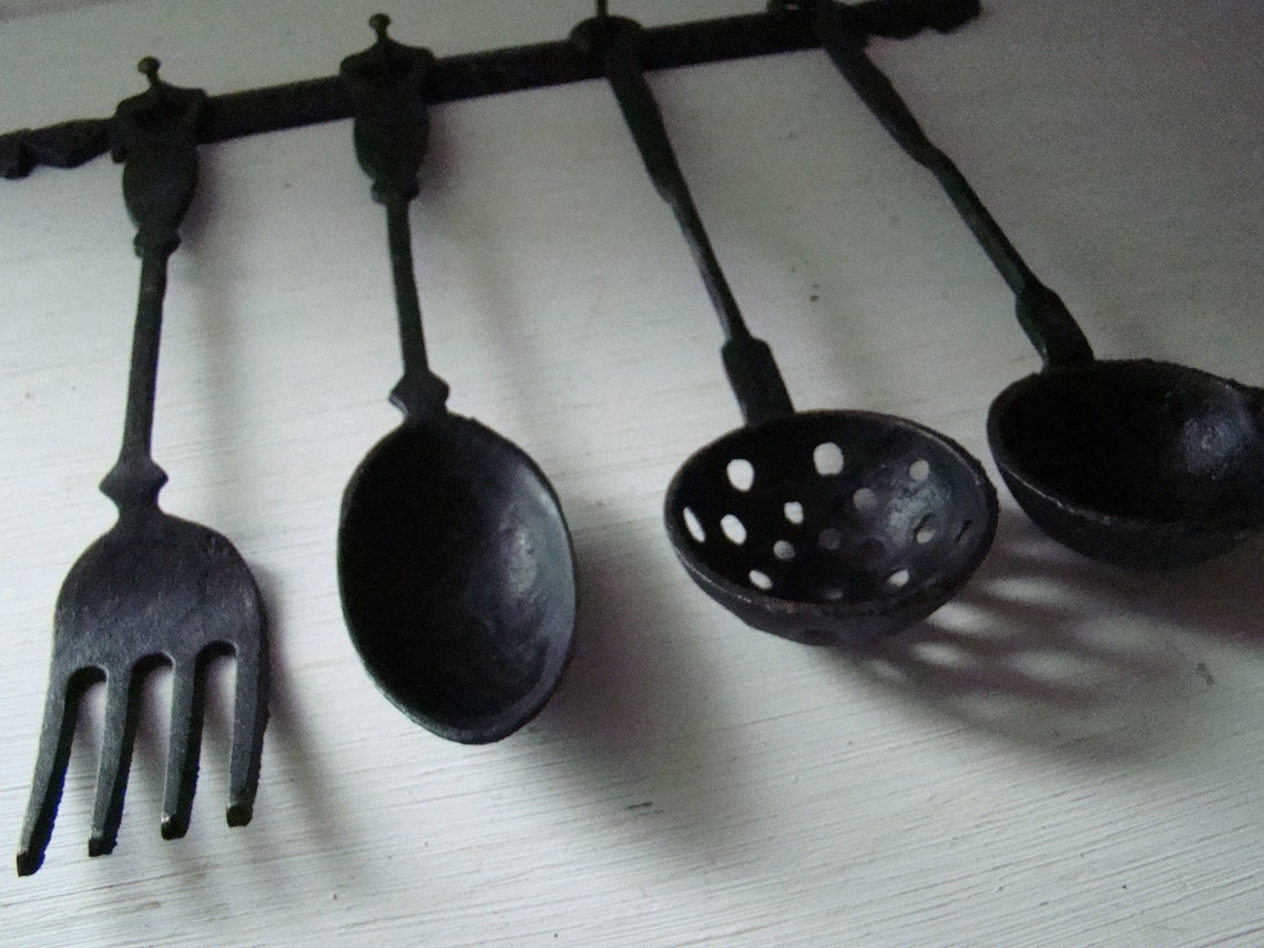 Vintage cast iron kitchen utensils rustic set of four with Etsy