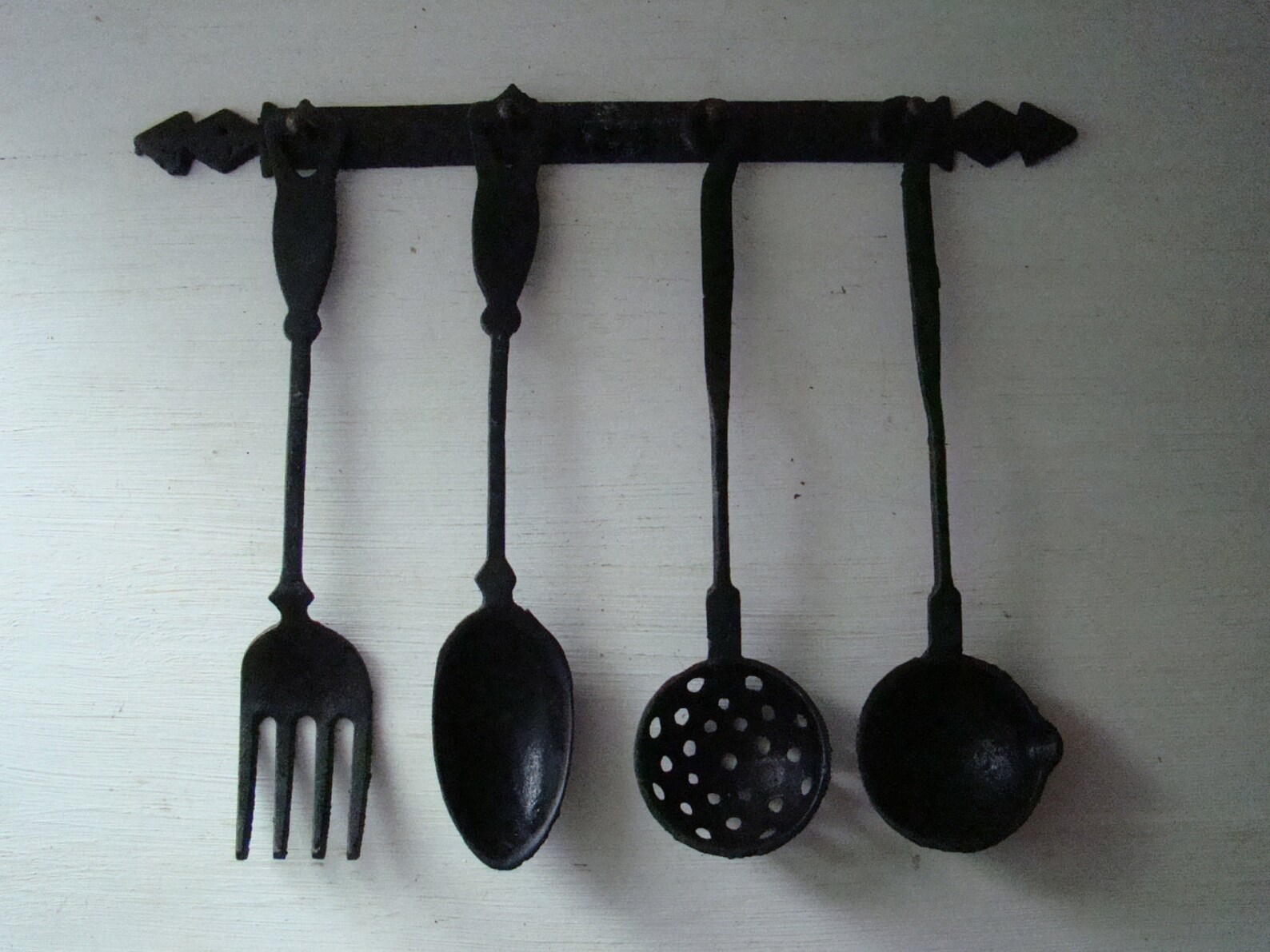 Vintage cast iron kitchen utensils rustic set of four with | Etsy