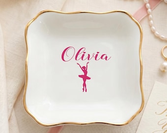 Personalized Ballet Ring Dish, Custom Ballerina Jewelry Tray, Dance Teacher Trinket Dish, Trinket Tray for Her
