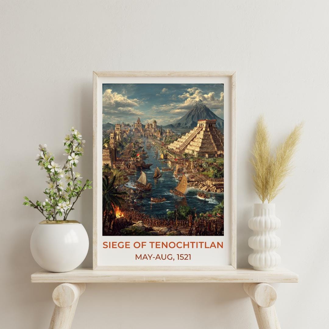 Siege of Tenochtitlan Aztec Art Poster Print Tenochtitlan Poster Wall ...