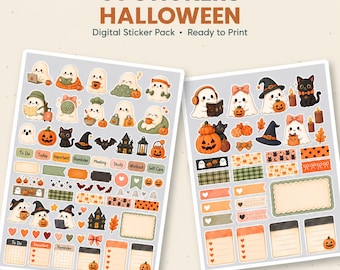Halloween Ghost Stickers, 50 digital planner stickers cute