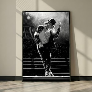 Michael Jackson Style Dance Poster Print, Black and White Music Legend Wall Art, Pop Icon Stage Performance Modern Wall Decor