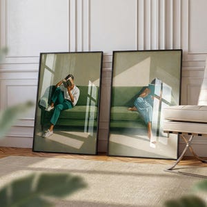 Reading Woman Wall Art Set of 2, Book Lover Gift, Modern Portrait Print for Living Room Decor, Moody Academia Aesthetic Poster Pair image 12
