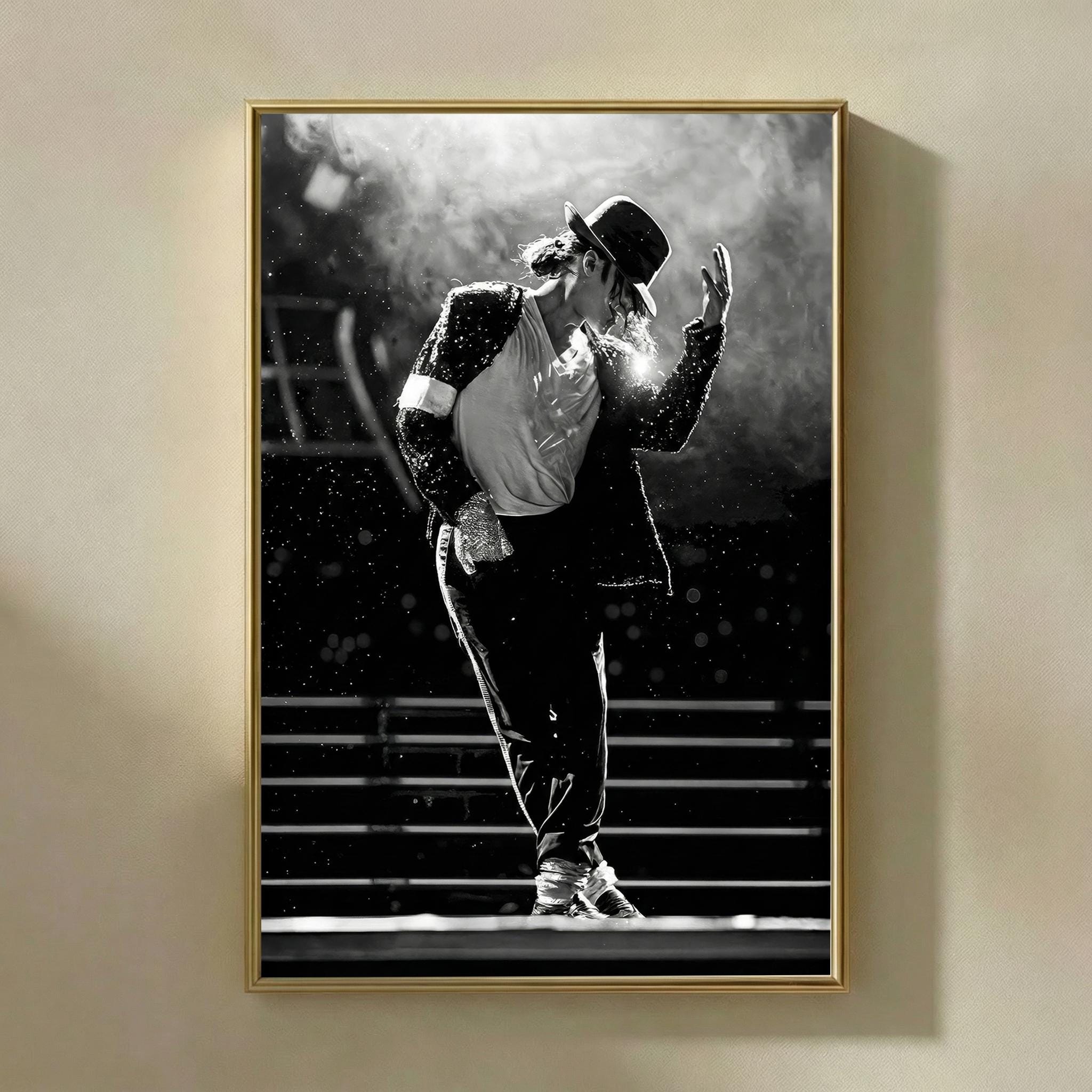 Discover Michael Jackson Style Dance Poster Print, Black and White Music Legend Wall Art, Pop Icon Stage Performance Modern Wall Decor