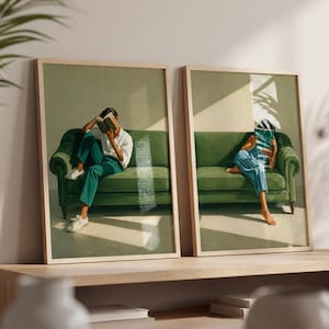Reading Woman Wall Art Set of 2, Book Lover Gift, Modern Portrait Print for Living Room Decor, Moody Academia Aesthetic Poster Pair image 10