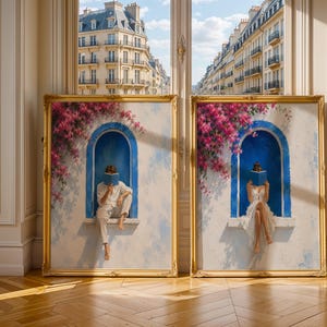 Lot de 2 affiches murales méditerranéennes, déco lecture côtière, poster bleu et blanc, cadeau pour lectrice, style Santorin