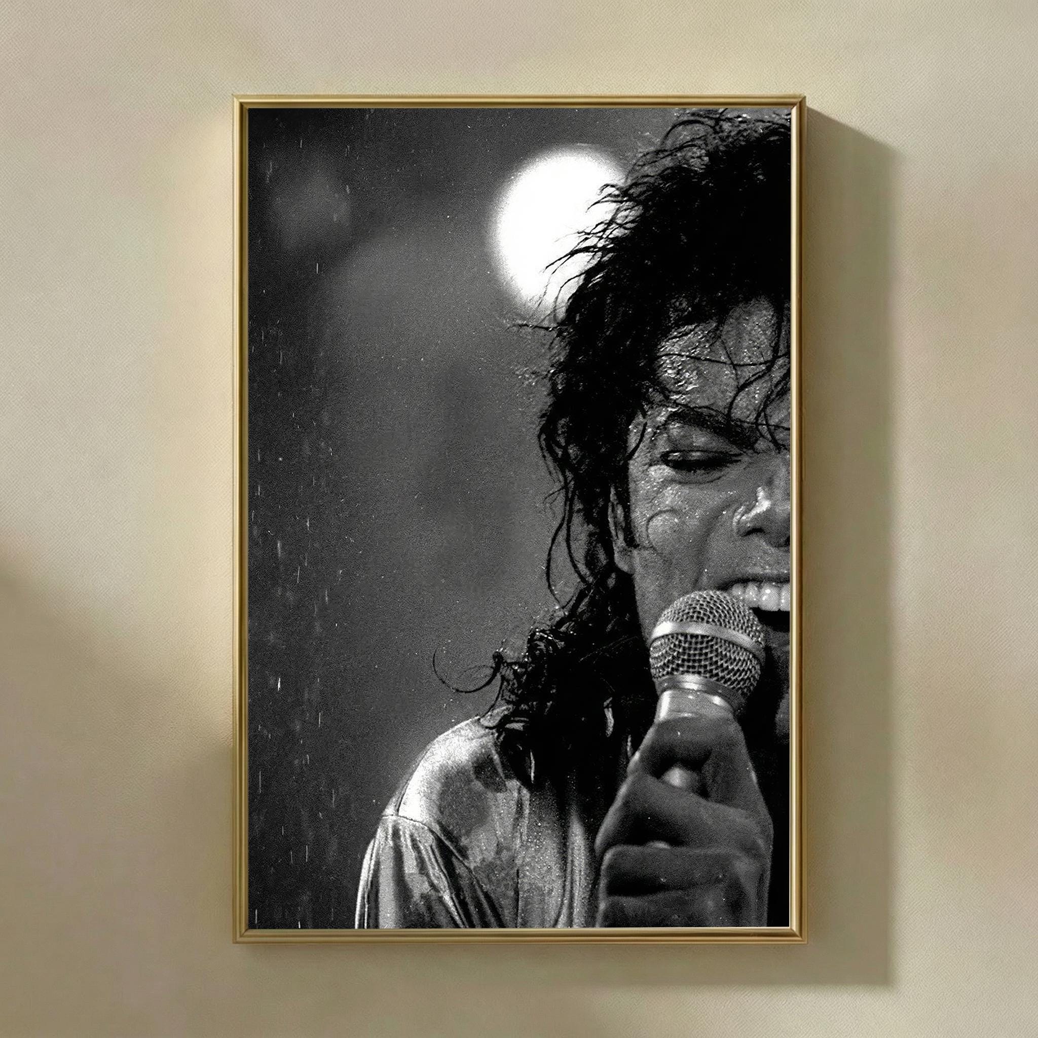 Discover Michael Jackson Rain Concert Poster, Black and White Close Up Singing Photo Wall Art, Iconic Pop Legend Decor