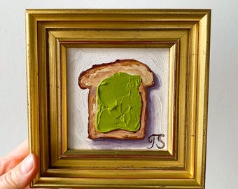 アボカドトーストの絵画 インパスト画 食べ物の絵画 トレンディな壁