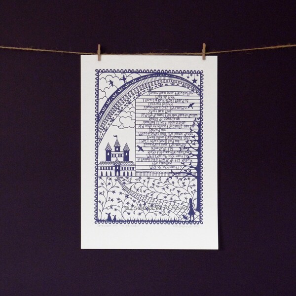 HALF PRICE SALE Somewhere over the Rainbow, a signed print of an original paper cut by Loula Belle At Home
