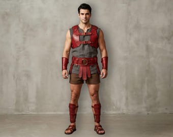 Disfraz de gladiador romano de cuero genuino hecho a mano para hombre – Armadura de guerrero medieval