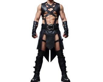 Handgemaakt leren gladiatorkostuum: Spartaanse outfit met harnas en bretels