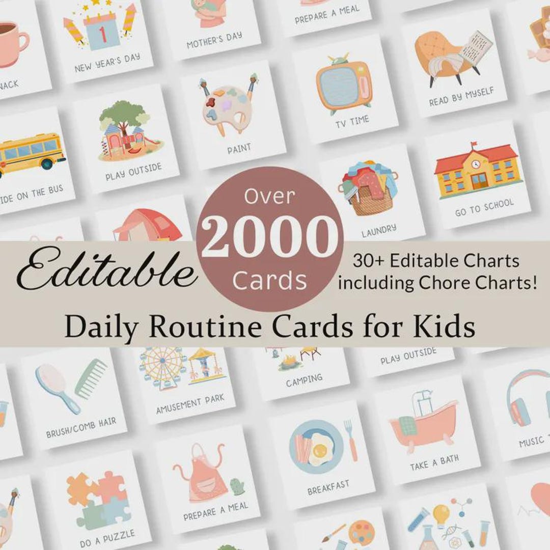 Editable Kids' Daily Routine Cards: Chore Chart, Visual Schedule ...